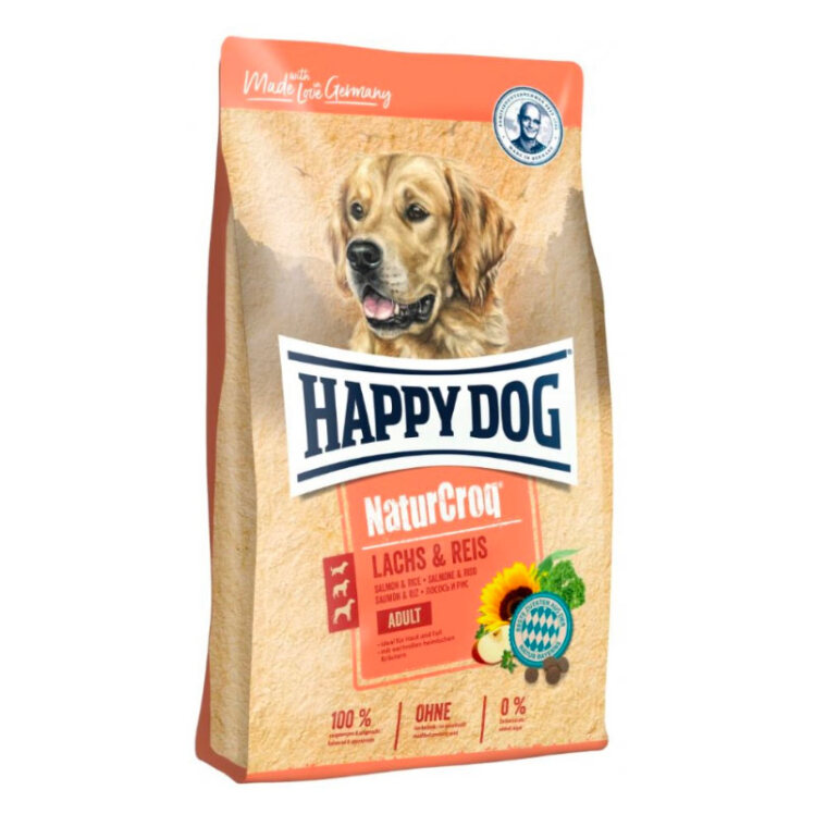 تصویر غذای خشک سگ هپی داگ با طعم سالمون و برنج Happy Dog NaturCroq Salmon & Rice وزن 4 کیلوگرم از نمای رو به رو