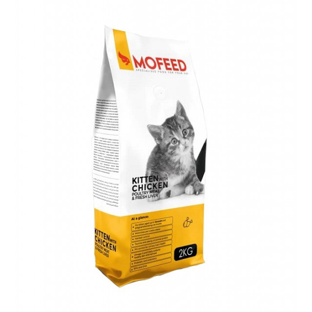 عکس غذای خشک بچه گربه مفید با طعم گوشت مرغ و جگر تازه MoFeed Kitten Chicken Poultry Meat & Fresh Liver وزن 2 کیلوگرم