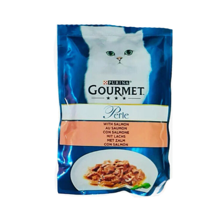 تصویر پوچ گربه گورمت با طعم ماهی سالمون Gourmet Perle Salmon In sauce وزن 85 گرم