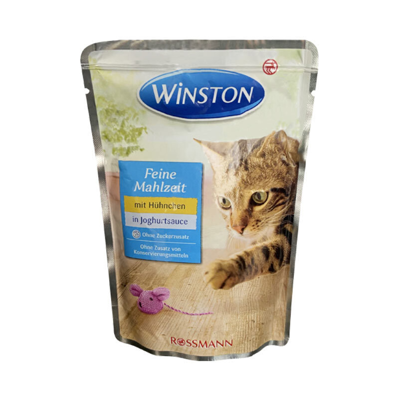  تصویر پوچ گربه وینستون با طعم مرغ در سس ماست Winston Chicken In Yogurt Sauce وزن 100 گرم 