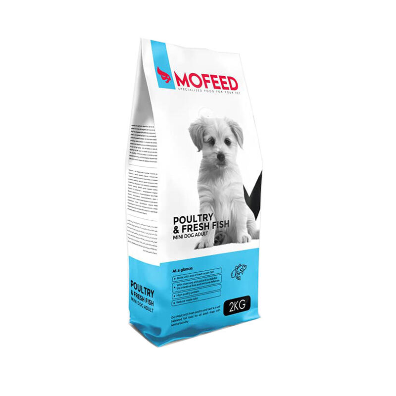  عکس غذای خشک سگ بالغ نژاد کوچک مفید با طعم مرغ و ماهی MoFeed Poultry & Fresh Fish Mini Dog Adult Food وزن 2 کیلوگرم 