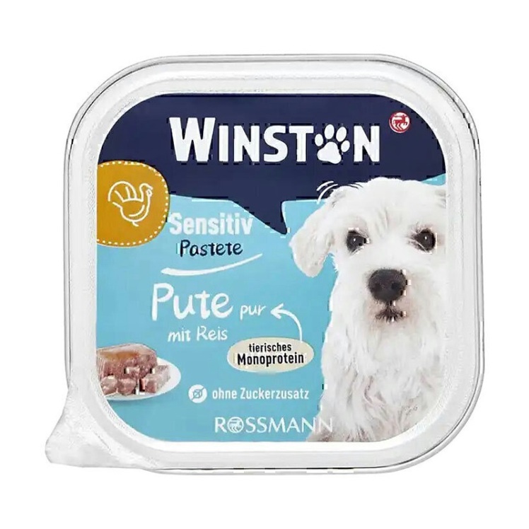 عکس بستهبندی پشت غذای کاسهای سگ وینستون با طعم برنج و بوقلمون Winston Sensitiv-Menü Rice With Turkey 150 گرم
