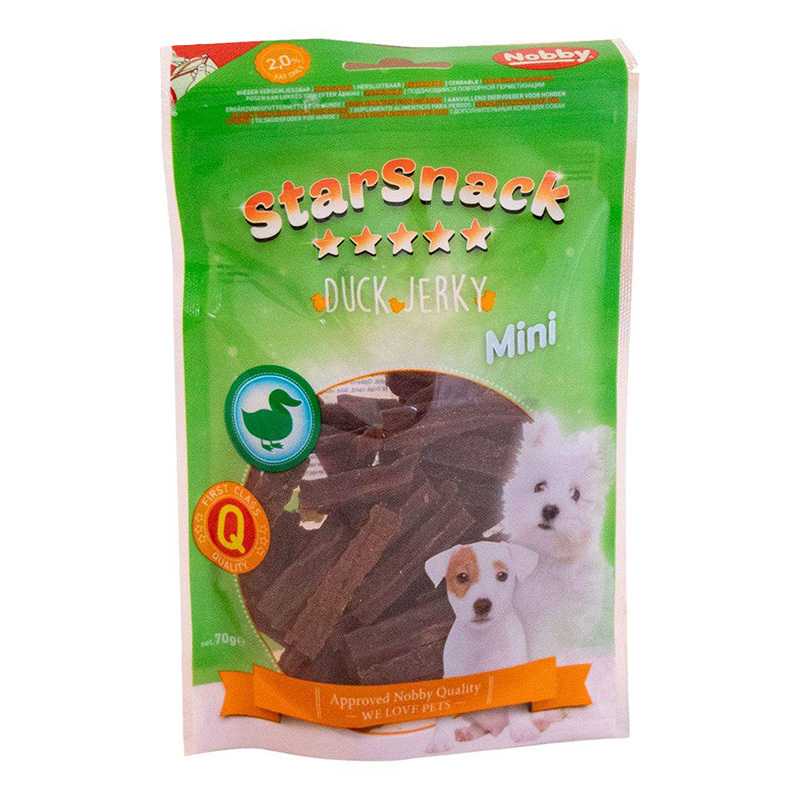  عکس بسته بندی تشویقی سگ نوبی مدل Duck Jerky وزن 70 گرم 
