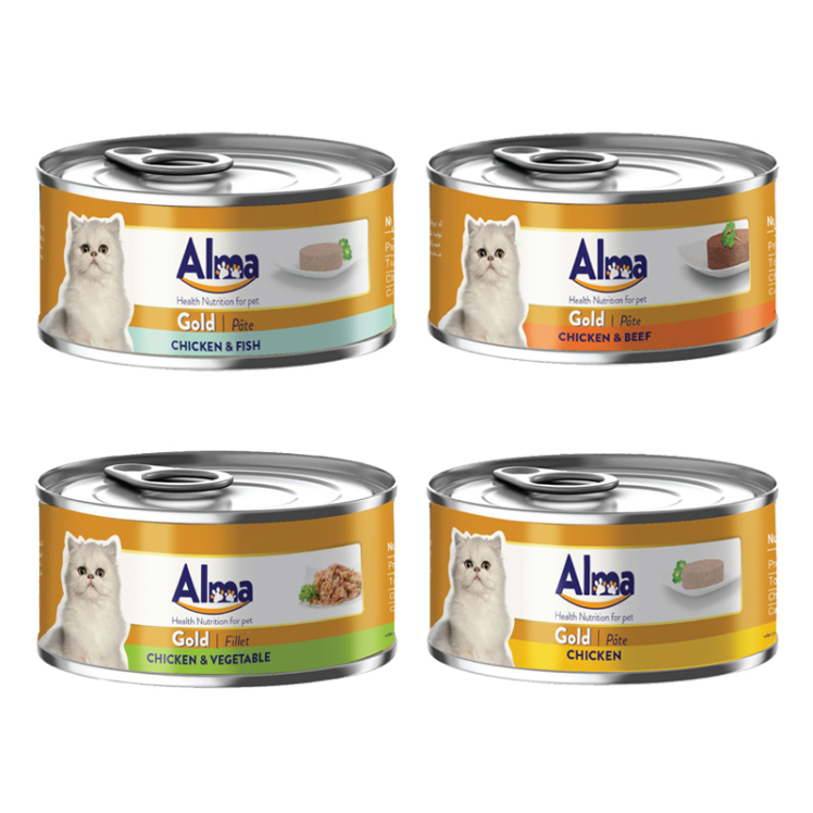 عکس باندل بسته کنسرو غذای گربه آلما مدل Gold Pack مجموعه 4 عددی