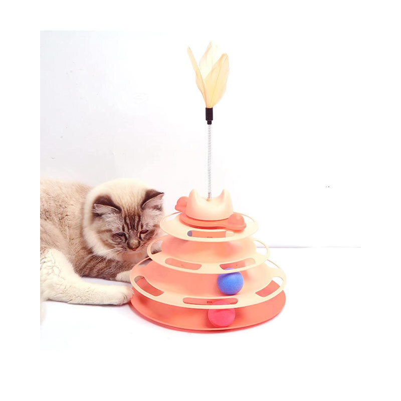  تصویر 4 اسباب بازی ۳ طبقه پر دار گربه Cat Turntable Toy 