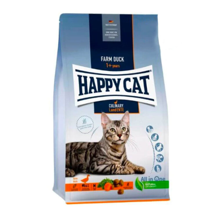 تصویر غذای خشک گربه هپی کت با طعم گوشت اردک Happy Cat Culinary Farm Duck وزن 4 کیلوگرم از نمای رو به رو