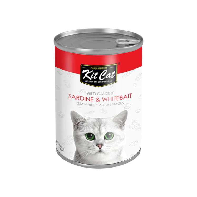 تصویر کنسرو غذای گربه کیت کت با طعم ماهی ساردین و بچه ماهی KitCat Sardin & Whitebait وزن 400 گرم