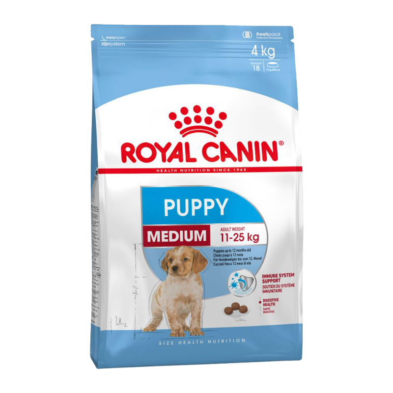  عکس بسته بندی غذای خشک توله سگ رویال کنین مدل Medium Puppy وزن 4 کیلوگرم 