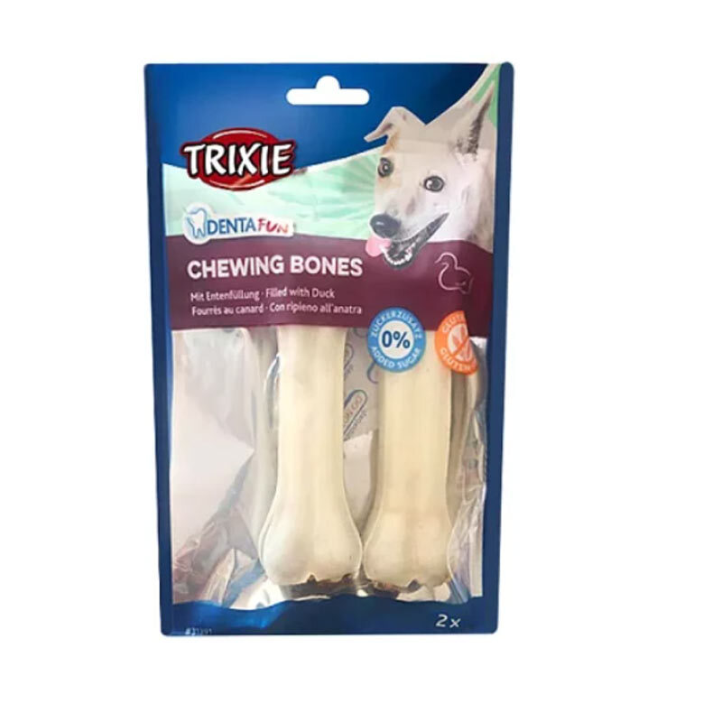  تصویر تشویقی دندانی استخوانی شکل پرشده با گوشت اردک تریکسی Trixie Chewing Bones Filled With Duck وزن 70 گرم 