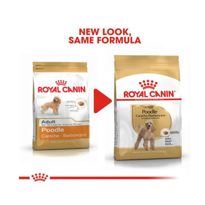  عکس بسته‌بندی قدیمی و جدید غذای خشک سگ بالغ پودل رویال کنین مدل Royal Canin Adult Poodle وزن 1.5 کیلوگرم 