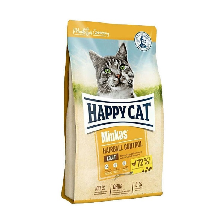 تصویر محتویات غذای خشک گربه هپی کت مدل Minkas HairBall Control وزن 4 کیلوگرم