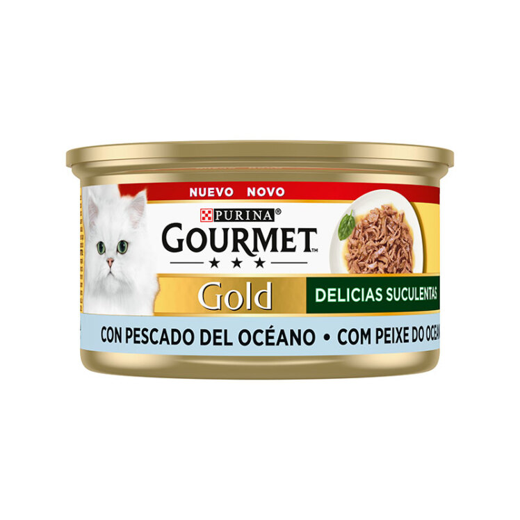 تصویر کنسرو گربه گلد گورمت با طعم فیله ماهی اقیانوسی در سس Gourmet Gold With Ocean Fish وزن 85 گرم
