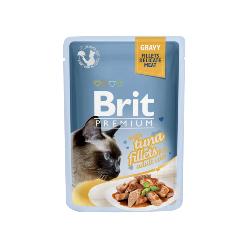  پوچ گربه بریت با طعم ماهی تن Brit Premium Adult Tuna Fillets In Gravy وزن 85 گرم 
