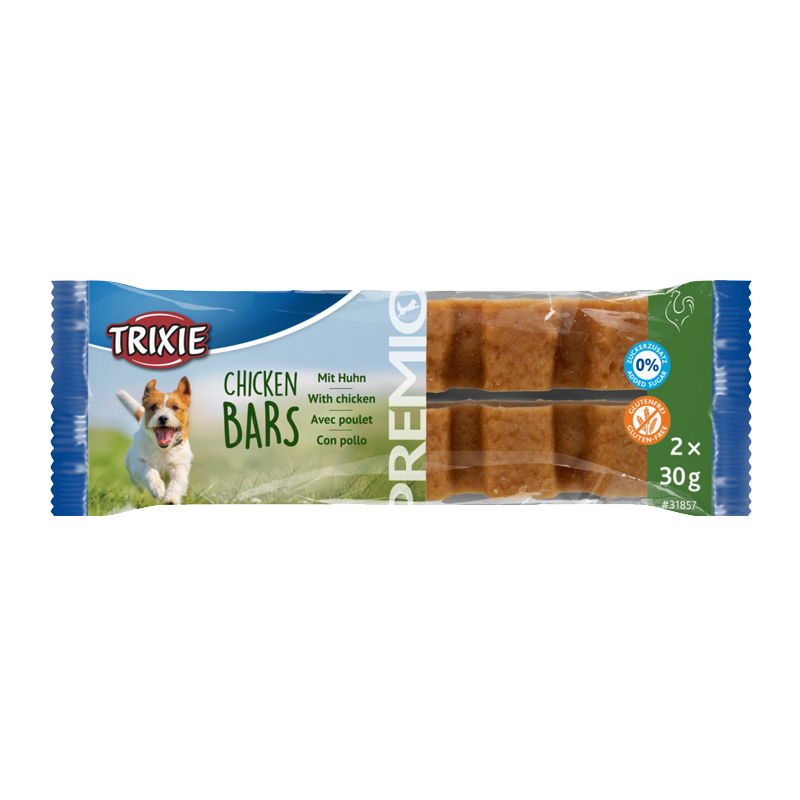  عکس بسته بندی تشویقی سگ تریکسی مدل Chicken Bars با طعم مرغ وزن 2 عددی 