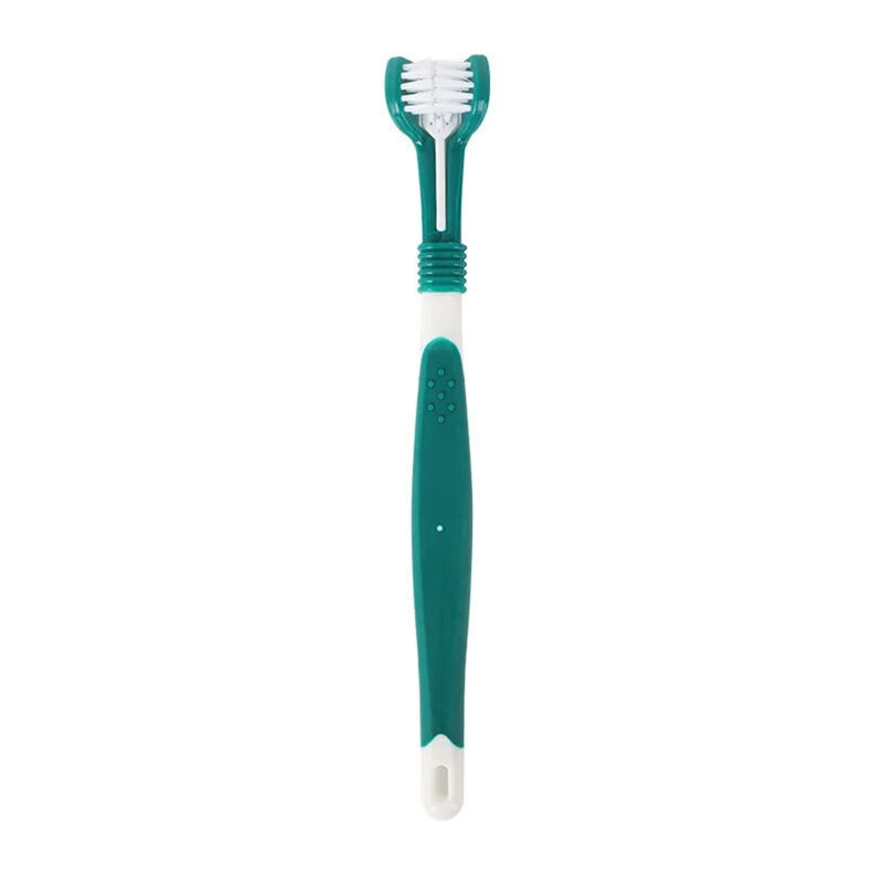  تصویر سبز پررنگ سفید مسواک سه طرفه سگ و گربه هیستو تیری Histotree 3-Sided Toothbrush 