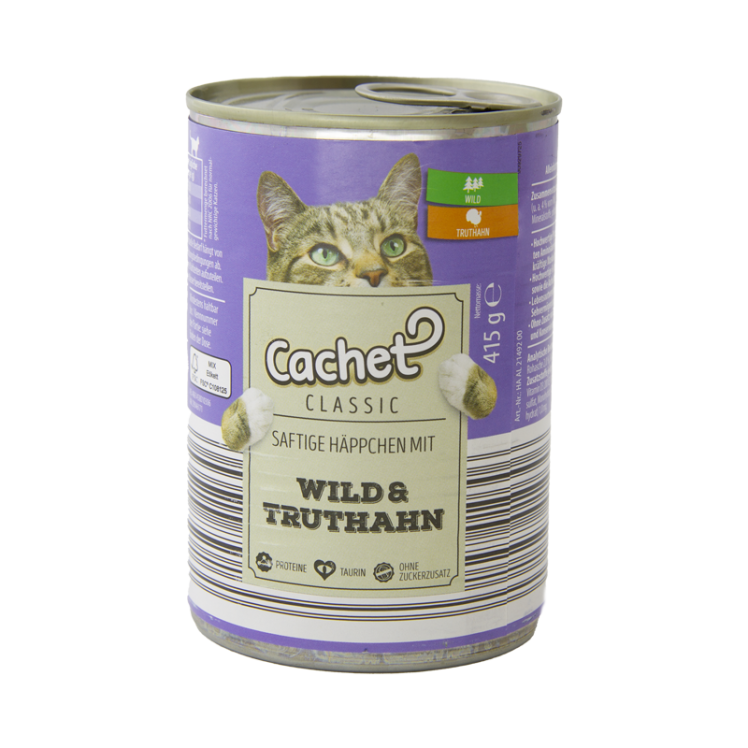 کنسرو غذای گربه کچت با طعم گوشت شکار و بوقلمون Cachet Game & Turkey وزن 415 گرم 