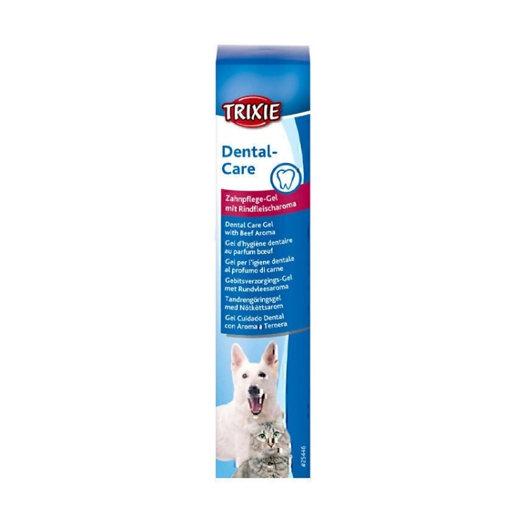 تصویر داخل ژل مراقبت از دندان سگ و گربه تریکسی با رایحه گوشت گاو Trixie Dental Care Gel with Beef Aroma وزن 100 گرم