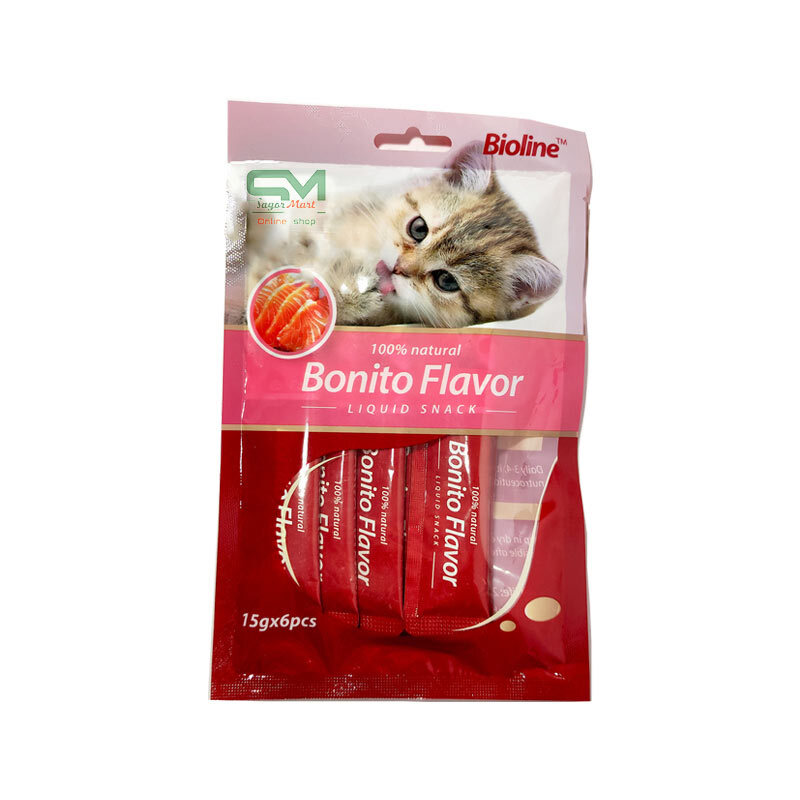  تصویر بستنی گربه بایولاین با طعم ماهی بونیتو Bioline Bonito Flavor بسته 6 عددی 