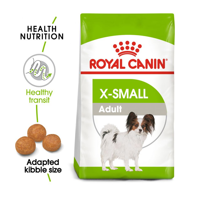  عکس جزییات غذای خشک سگ رویال کنین مدل Adult X-Small وزن 1.5 کیلوگرم 