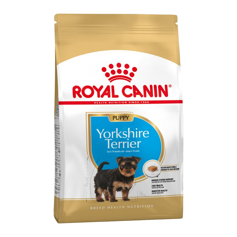  عکس بسته بندی غذای خشک سگ رویال کنین مدل Puppy Yorkshire Terrier وزن 1.5 کیلوگرم 