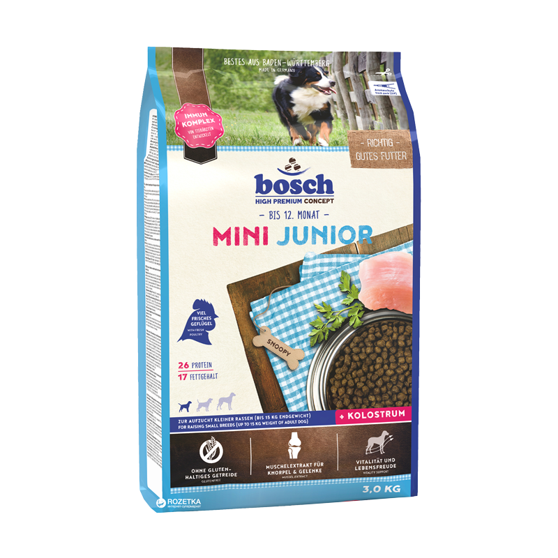  غذای خشک توله سگ بوش Bosch With Poultry Mini Junior وزن 3 کیلوگرم 
