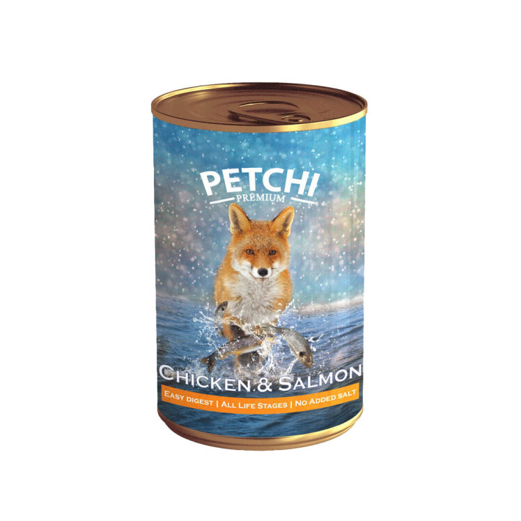 تصویر کنسرو غذای سگ پتچی با طعم مرغ و سالمون Petchi Chicken And Salmon وزن 420 گرم