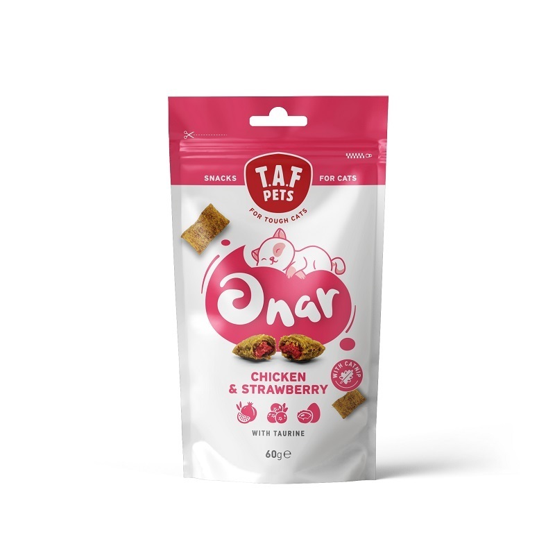  عکس تشویقی گربه اونار تاف پتز با طعم مرغ و توت فرنگی T.A.F. Pets Onar Chicken & Strawberry وزن 60 گرم 