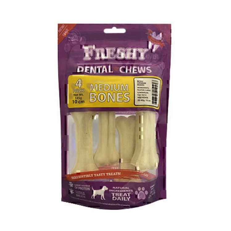 استخوان تشویقی دنتال سگ فرشی Freshy Dental White Medium Bones بسته 4 عددی از نمای رو به رو
