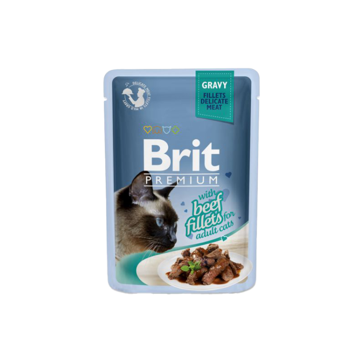 پوچ گربه بریت با طعم گوشت گاو Brit Premium Adult Beef Fillets In Gravy وزن 85 گرم