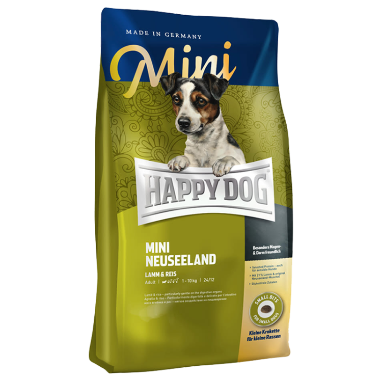 عکس بسته بندی غذای خشک سوپر پرمیوم سگ هپی داگ Happy Dog Mini Neuseeland وزن 4 کیلوگرم