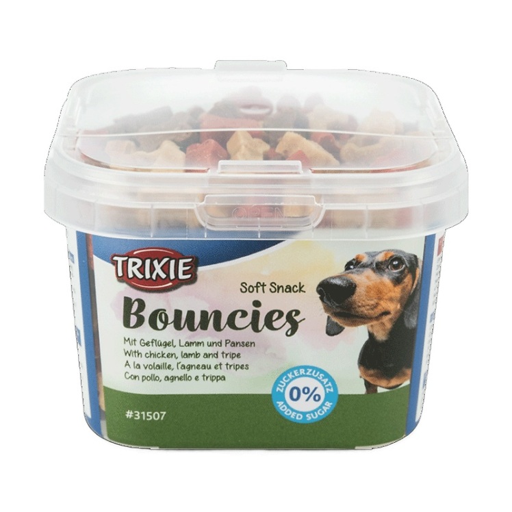 تصویر محتویات تشویقی سگ تریکسی با طعم بره و سیرابی Trixie Bouncies وزن 140 گرم