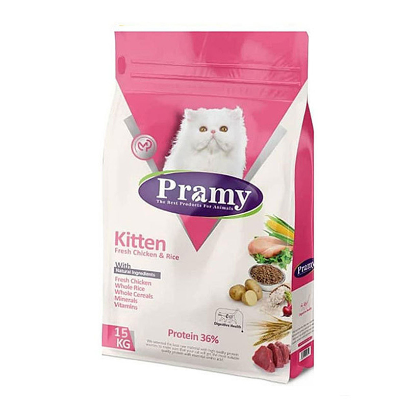  عکس بسته بندی غذای خشک بچه گربه پرامی مدل kitten وزن 15 کیلوگرم 