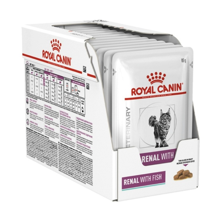 تصویر پوچ گربه رنال رویال کنین با طعم ماهی Royal Canin Renal Fish بسته ۱۲ عددی از نمای رو به رو