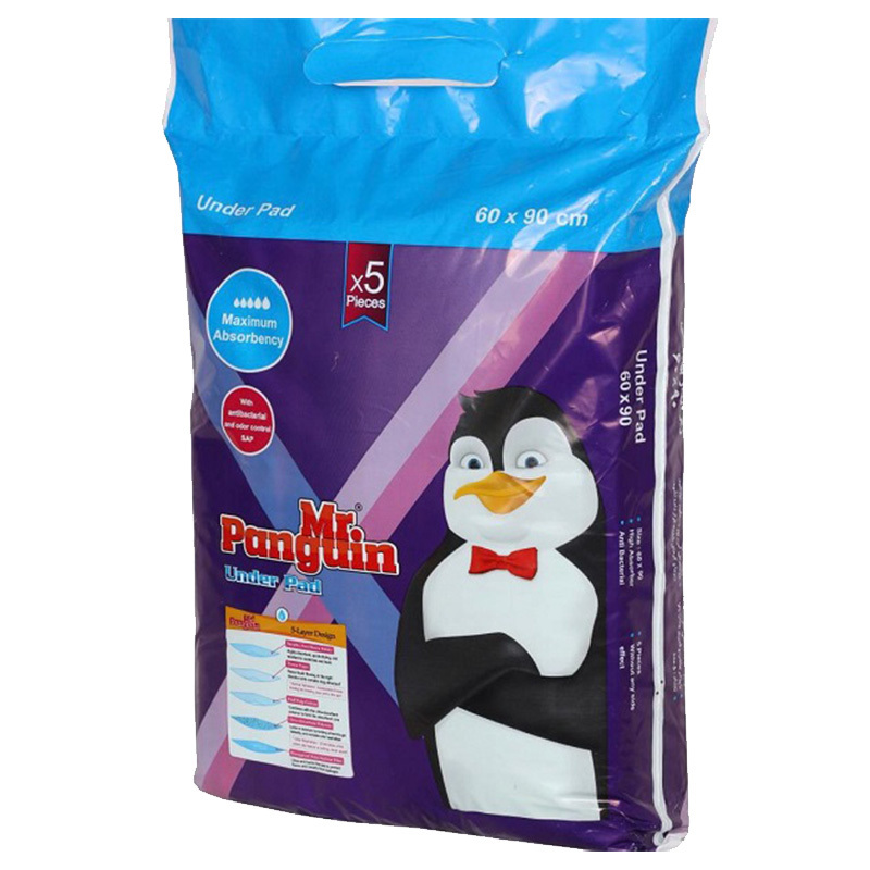  عکس بسته بندی زیرانداز بهداشتی مستر پنگوئین سایز 90*60 بسته 5 عددی 