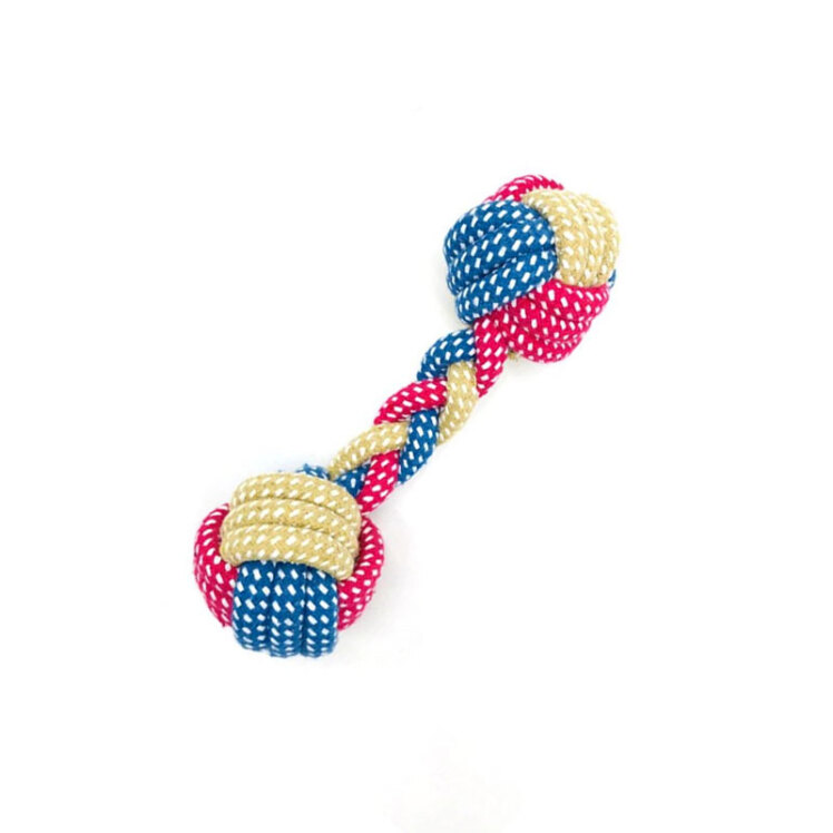 عکس اسباب بازی سگ دمبل طنابی سه رنگ صورتی٬ لیمویی٬ آبی