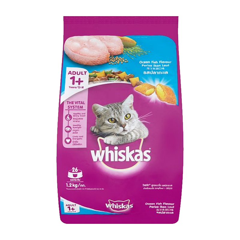  عکس روی بسته بندی غذای خشک گربه ویسکاس مدل Adult Fish وزن 1.2 کیلوگرم 