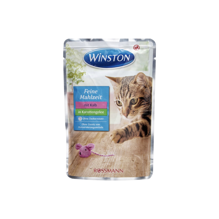 پوچ گربه وینستون با طعم گوشت گوساله در ژله هویج Winston Veal In Carrots Jelly وزن 100 گرم
