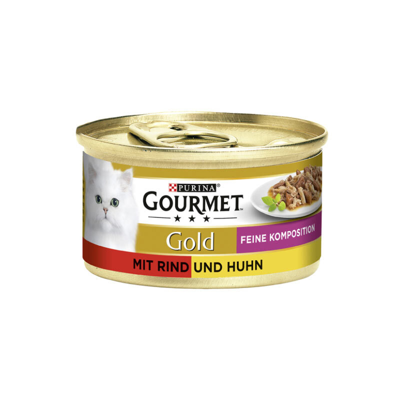  تصویر کنسرو غذای گربه گورمت با طعم مرغ و گوشت در سس Gourmet Gold Beef & Chicken In Sauce وزن ۸۵ گرم 