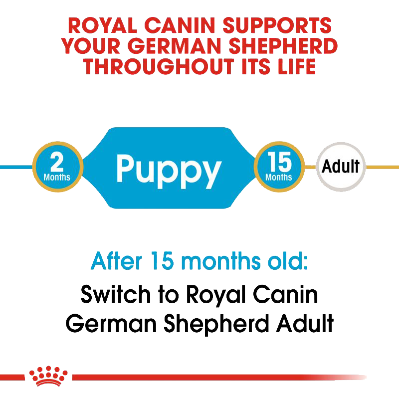  عکس راهنمای غذای خشک توله سگ رویال کنین مدل German Shepherd Puppy وزن 3 کیلوگرم 
