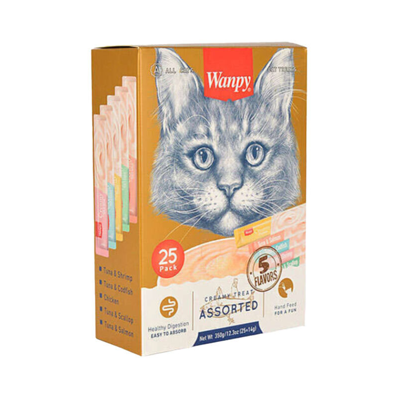  تصویر بستنی گربه ونپی با طعم های مختلف Wanpy Creamy Treat Assorted بسته 25 عددی 