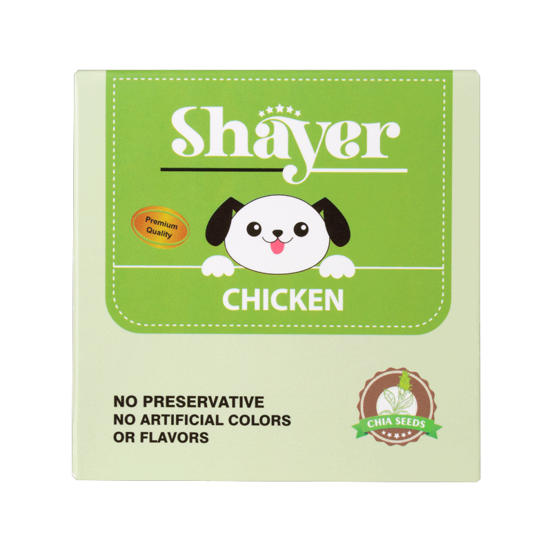  تصویر دوم بسته بندی کنسرو غذای توله سگ شایر مدل Chicken وزن 120 گرم 