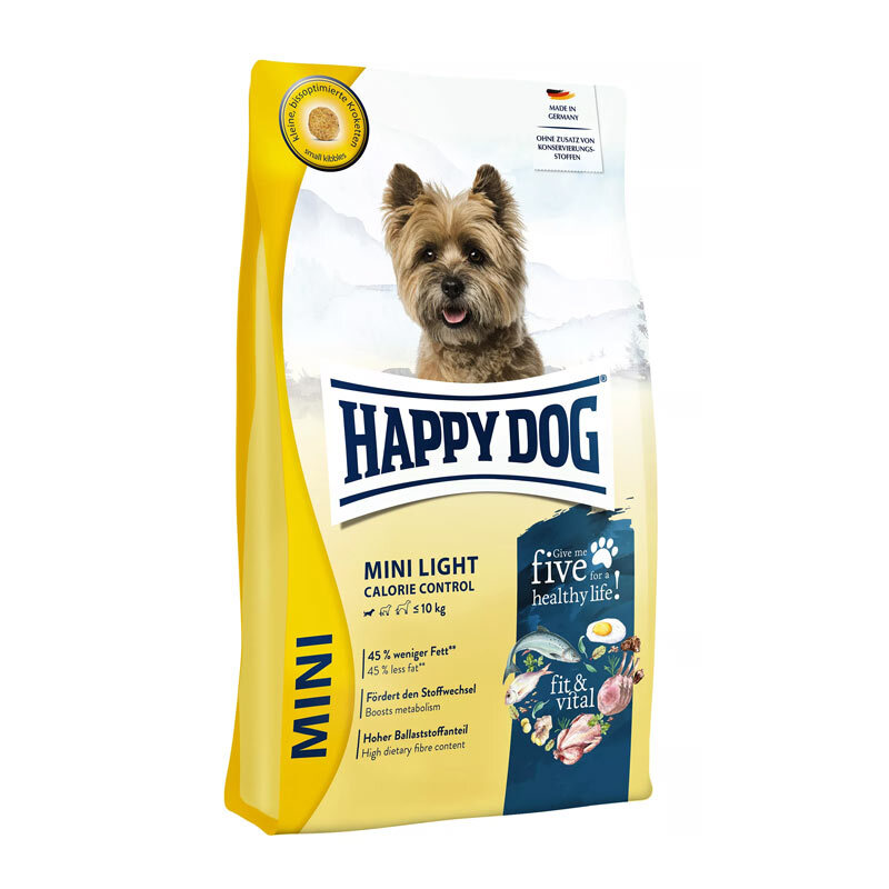  تصویر غذای خشک سگ هپی داگ نژاد کوچک طعم گوشت پرندگان و سالمون Happy Dog Mini Light وزن 4 کیلوگرم 