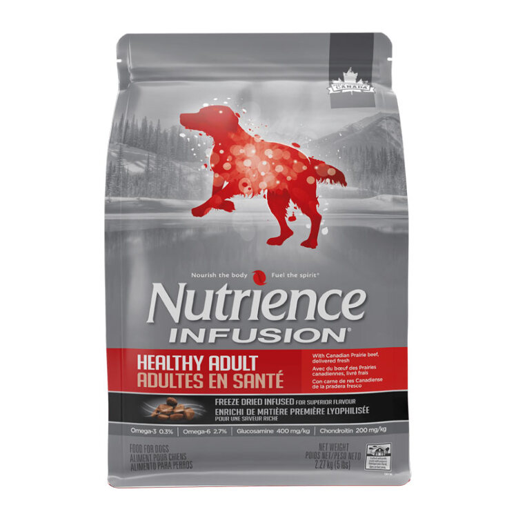 عکس روش مصرف غذای خشک سگ بالغ نوترینس اینفیوژن با طعم گوشت Nutrience Infusion Healthy Adult With Beef وزن 2.27 کیلوگرم