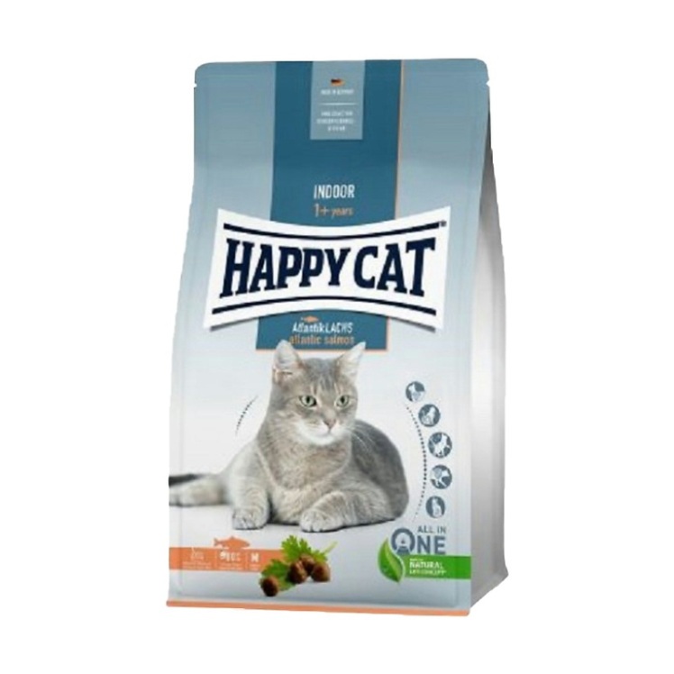 تصویر دانه غذای خشک گربه هپی کت با طعم سالمون Happy Cat Indoor Atlantic Salmon وزن 4 کیلوگرم