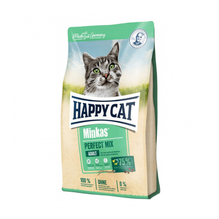 عکس بسته بندی غذای خشک گربه هپی کت مدل Minkas Mix وزن 10 کیلوگرم 