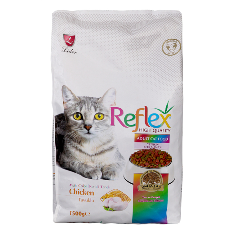 عکس بسته بندی غذای خشک گربه رفلکس مدل Multi Color وزن 1.5 کیلوگرم