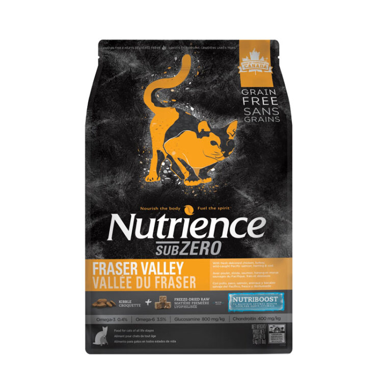 عکس بسته غذای خشک گربه نوترینس Nutrience Subzero Fraser Valley وزن 2.27 کیلوگرم از پهلو