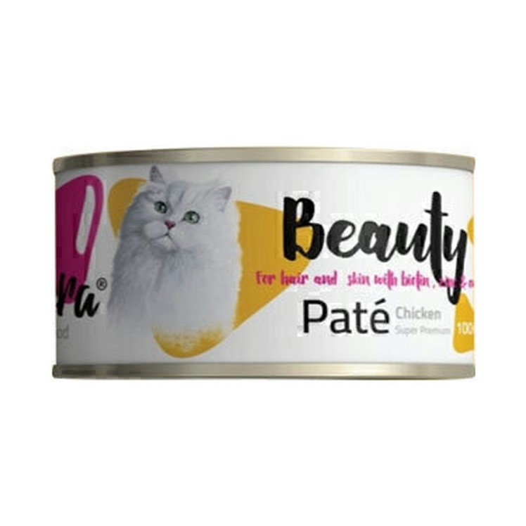 تصویر بافت و محتویات کنسرو غذای گربه فیفورا با طعم مرغ Fifora Beauty Pate Premium with Chicken وزن 100 گرم