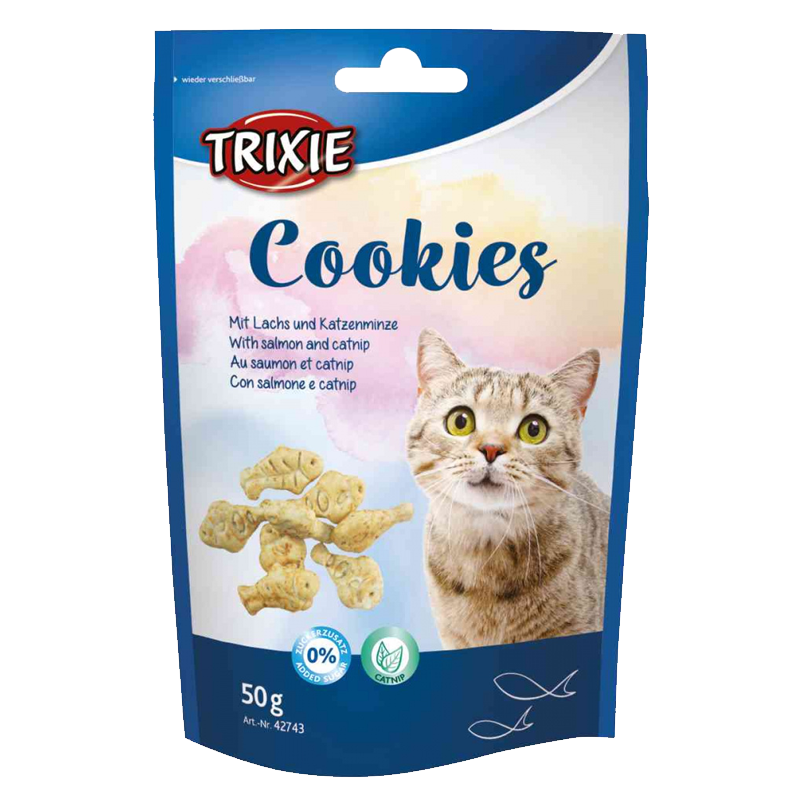  عکس بسته بندی تشویقی بیسکویتی گربه تریکسی مدل Cookies با طعم سالمون وزن 50 گرم 