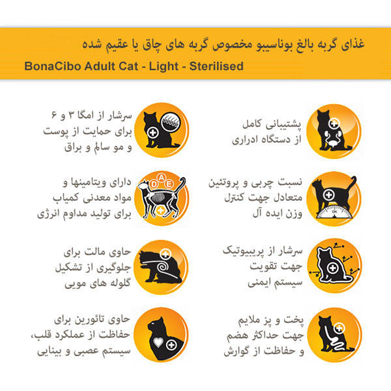  عکس مشخصات غذای خشک گربه بوناسیبو مدل Adult Light & Sterilised وزن 2 کیلوگرم 